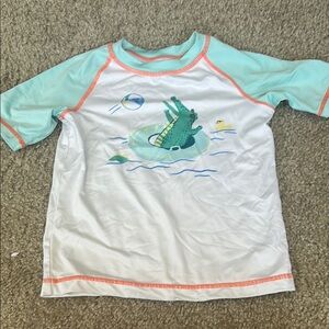 Kids Swim Shirt with Crocodile Print - White and Blue